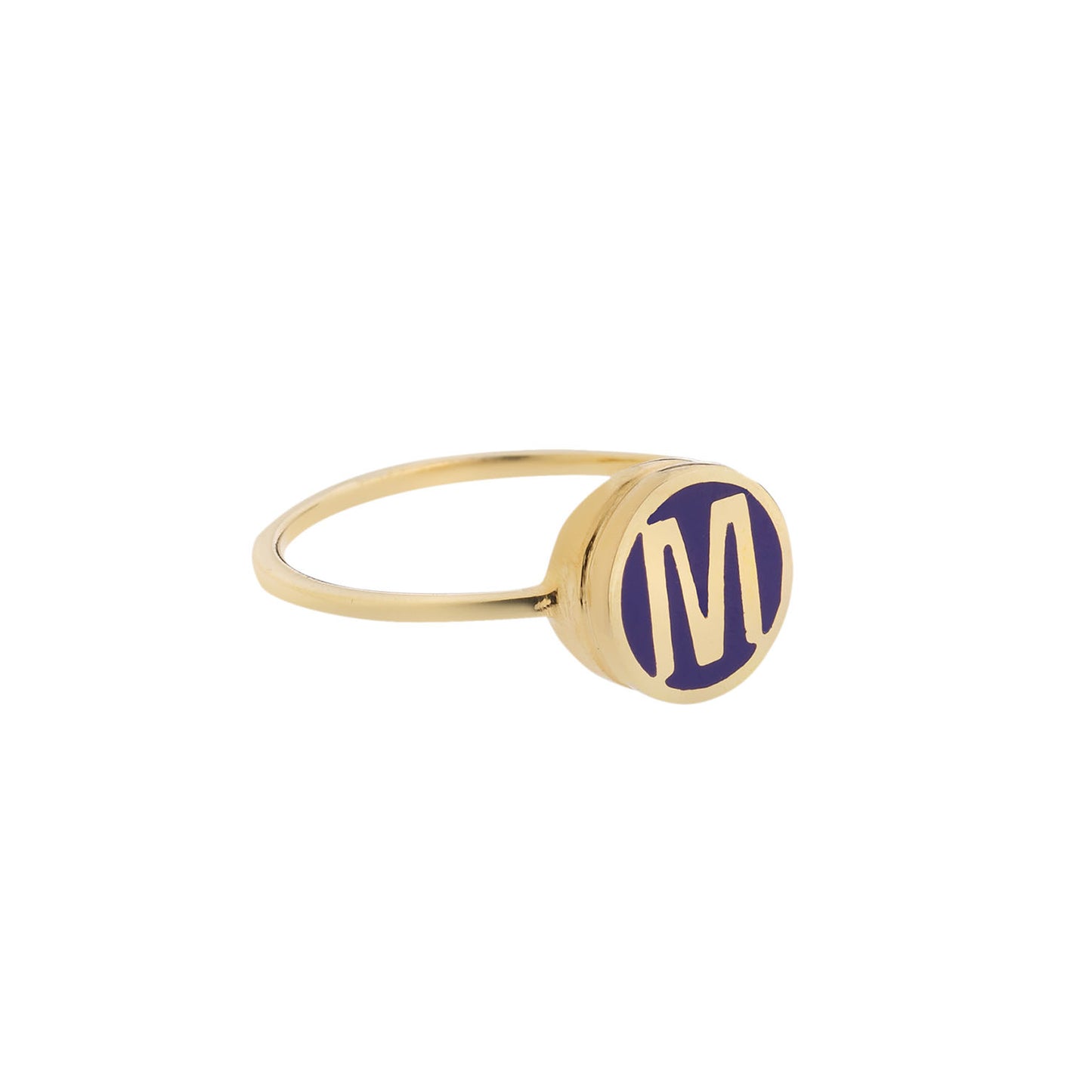 Alphabet Ring18KT Yellow Gold Enamel with the Letter “M”