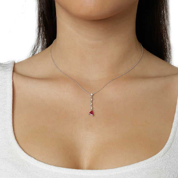 Necklace Pendant 18KT White Gold with a Trillion cut Ruby and Brilliant cut Diamonds. Product Code : 558ME46WR