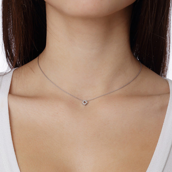 Square Pendant 18KT White Gold with Brilliant cut Diamonds