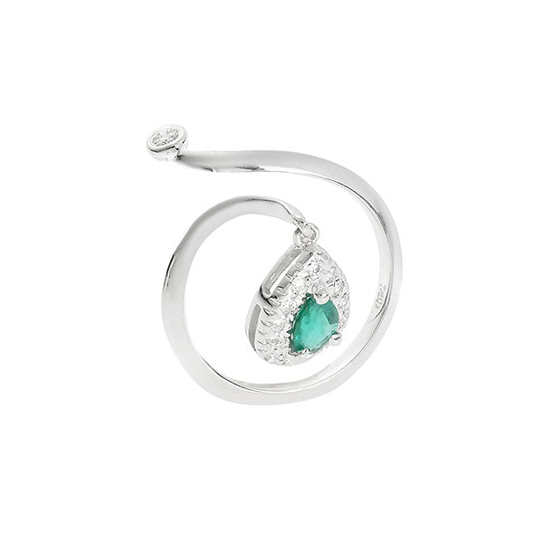 Ring 18KT White Gold with a Pear cut Emerald and Brilliant cut Diamonds. Product Code : 1117DW35E