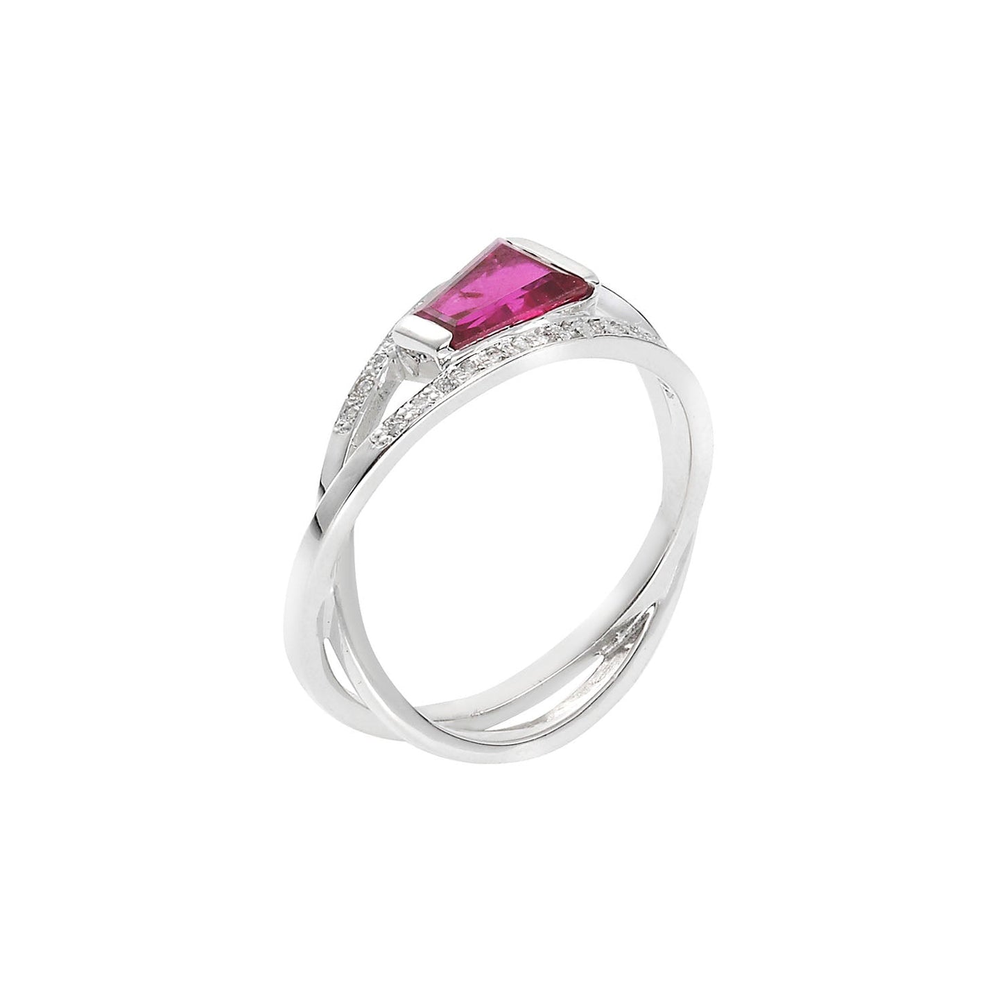 Tapered baguette ruby and diamond ring 18 carat white gold. Product Code : 1122DA45WR