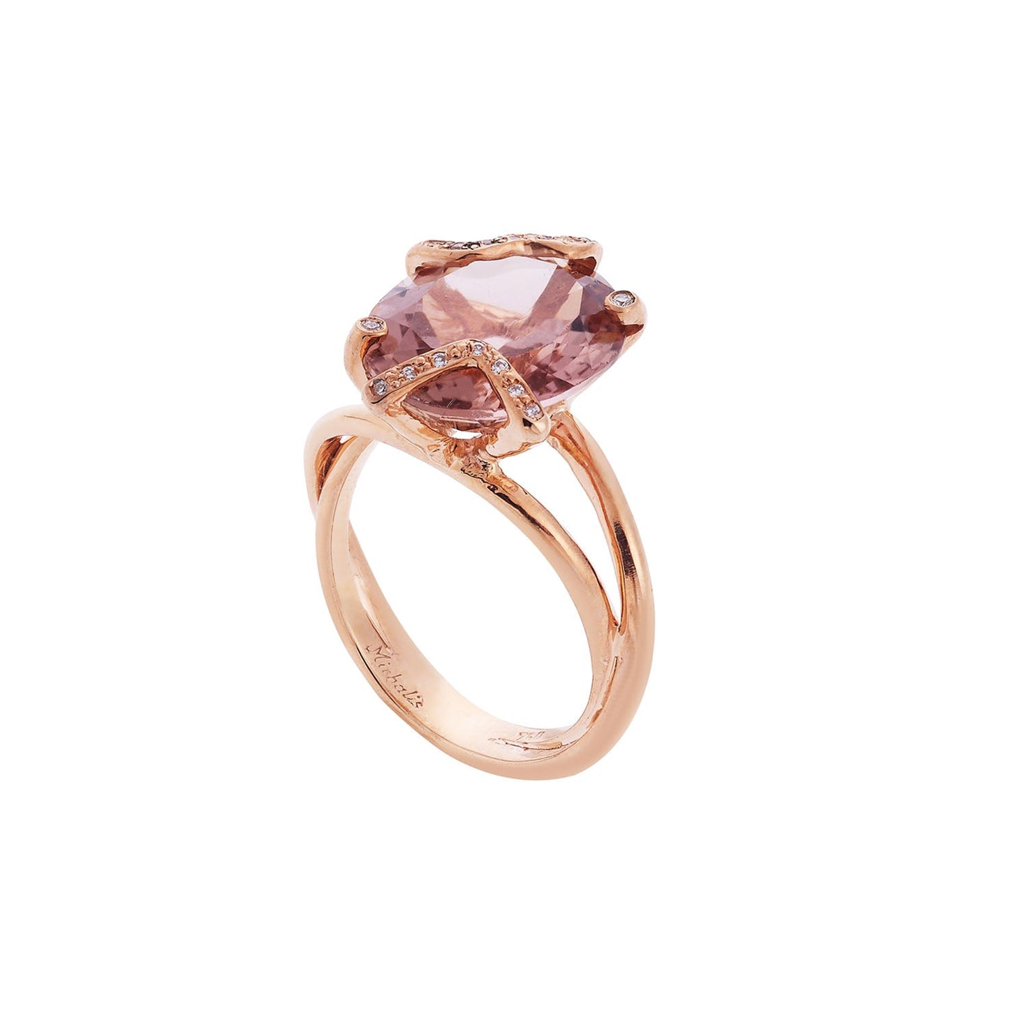 Tourmaline and diamond ring 18 carat pink gold. Product Code : 1234DA4
