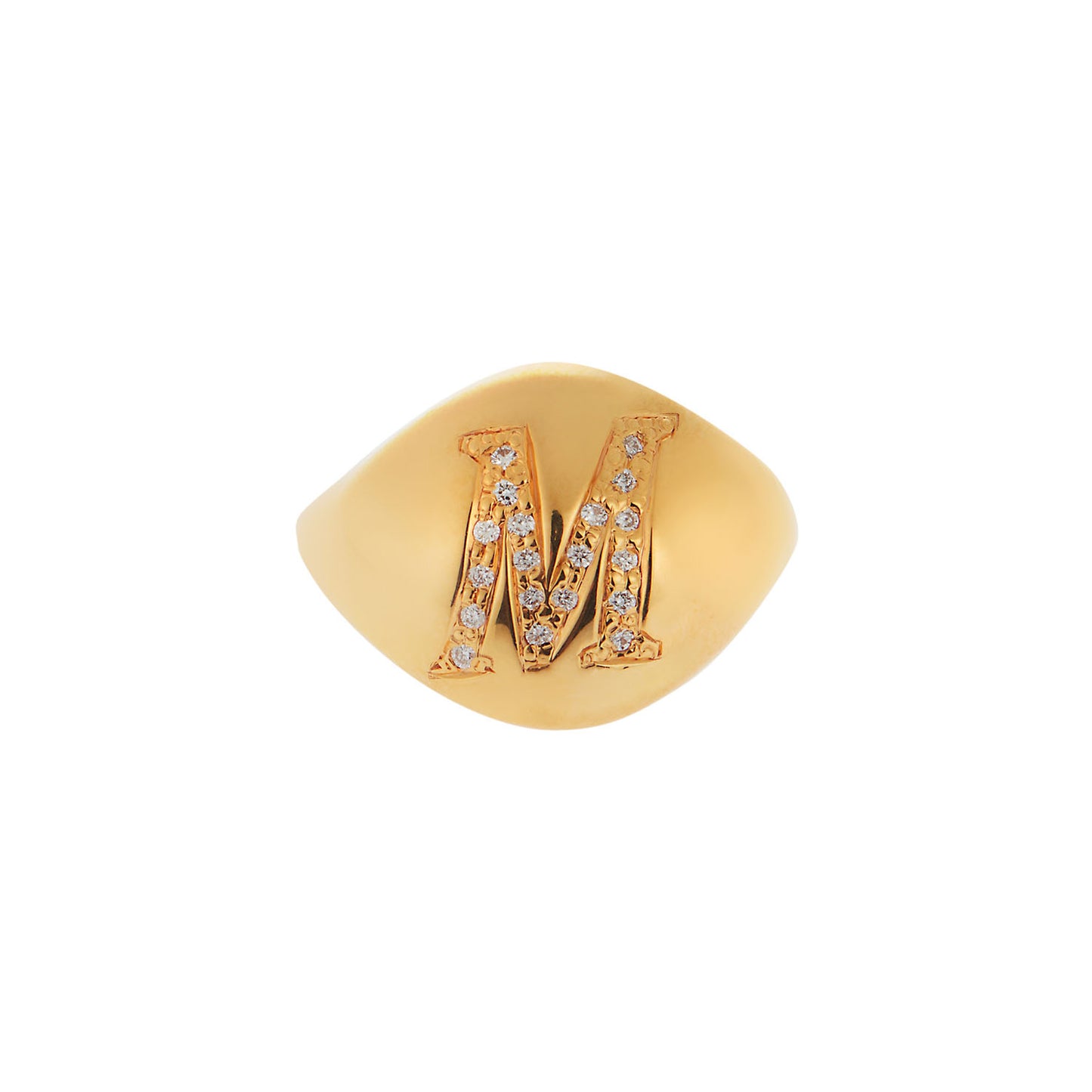 Handmade ring 18KT yellow gold with the letter "M" and brilliant cut diamonds. Product Code : 1326DA51P.