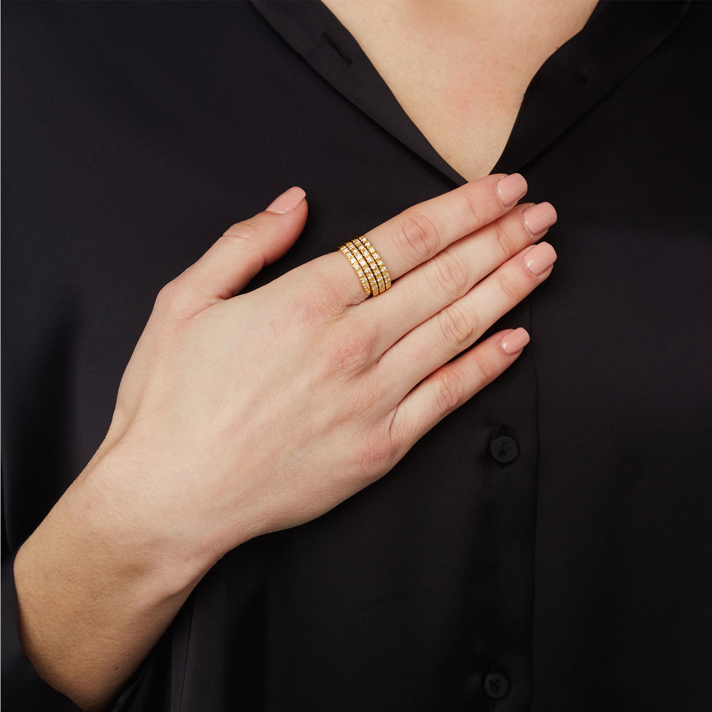 Diamond four rows half band 18 carat yellow gold.