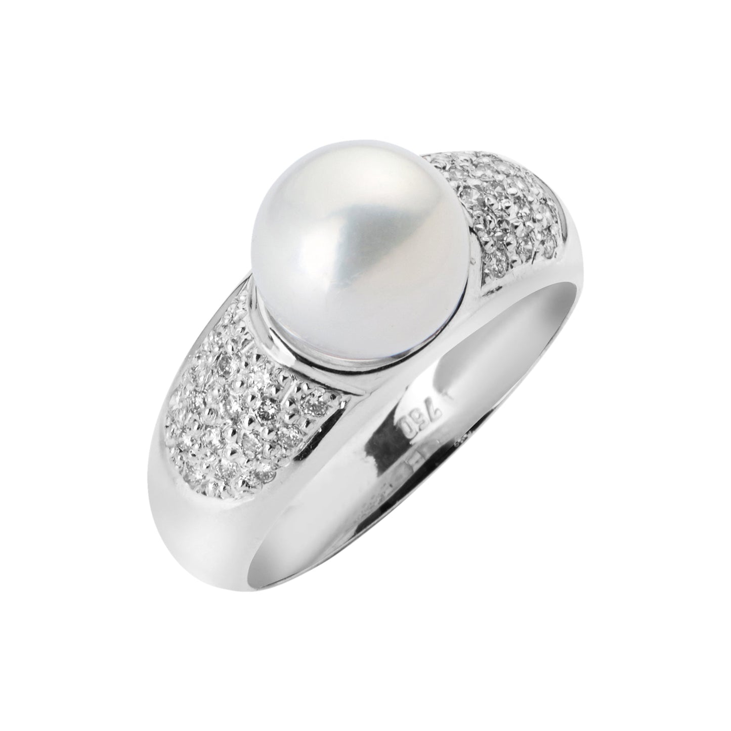 Pearl and brilliant cut diamond ring 18 carat white gold. Product Code : 1370DA43.