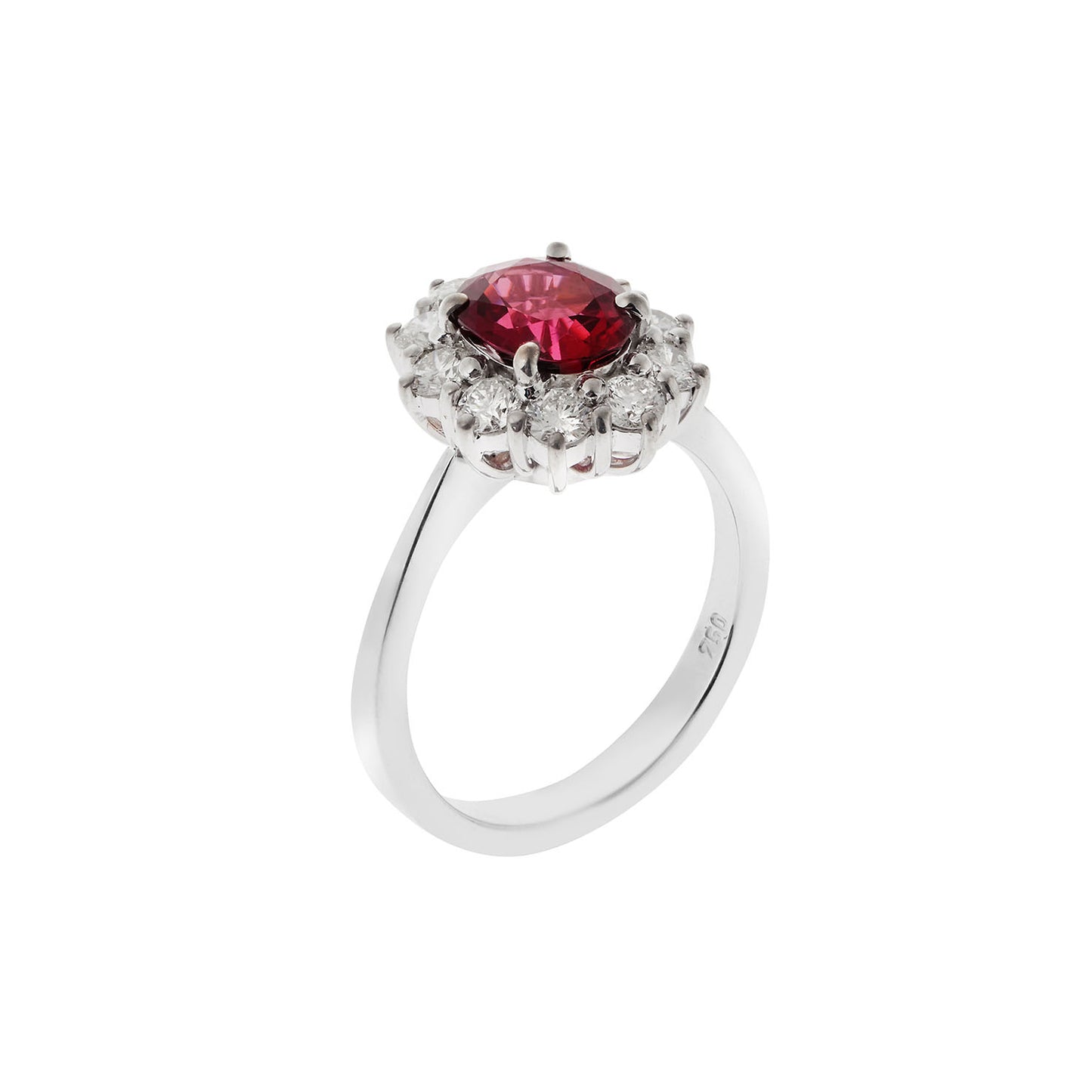 Ring 18KT White Gold with an Oval Cut Ruby and Brilliant cut Diamonds. Product Code : 1371DA25