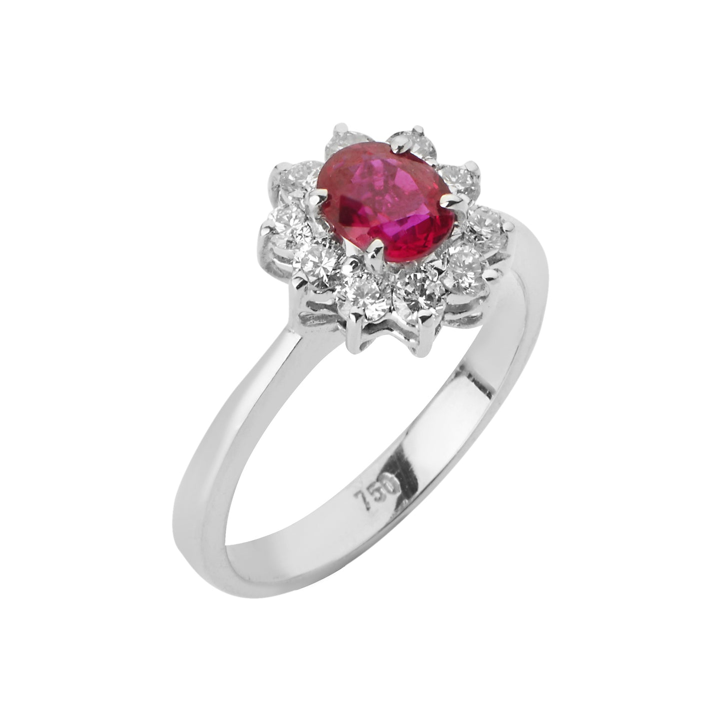 Ring 18KT White Gold with an Oval Ruby and Brilliant cut Diamonds. Product Code :1395DW55R