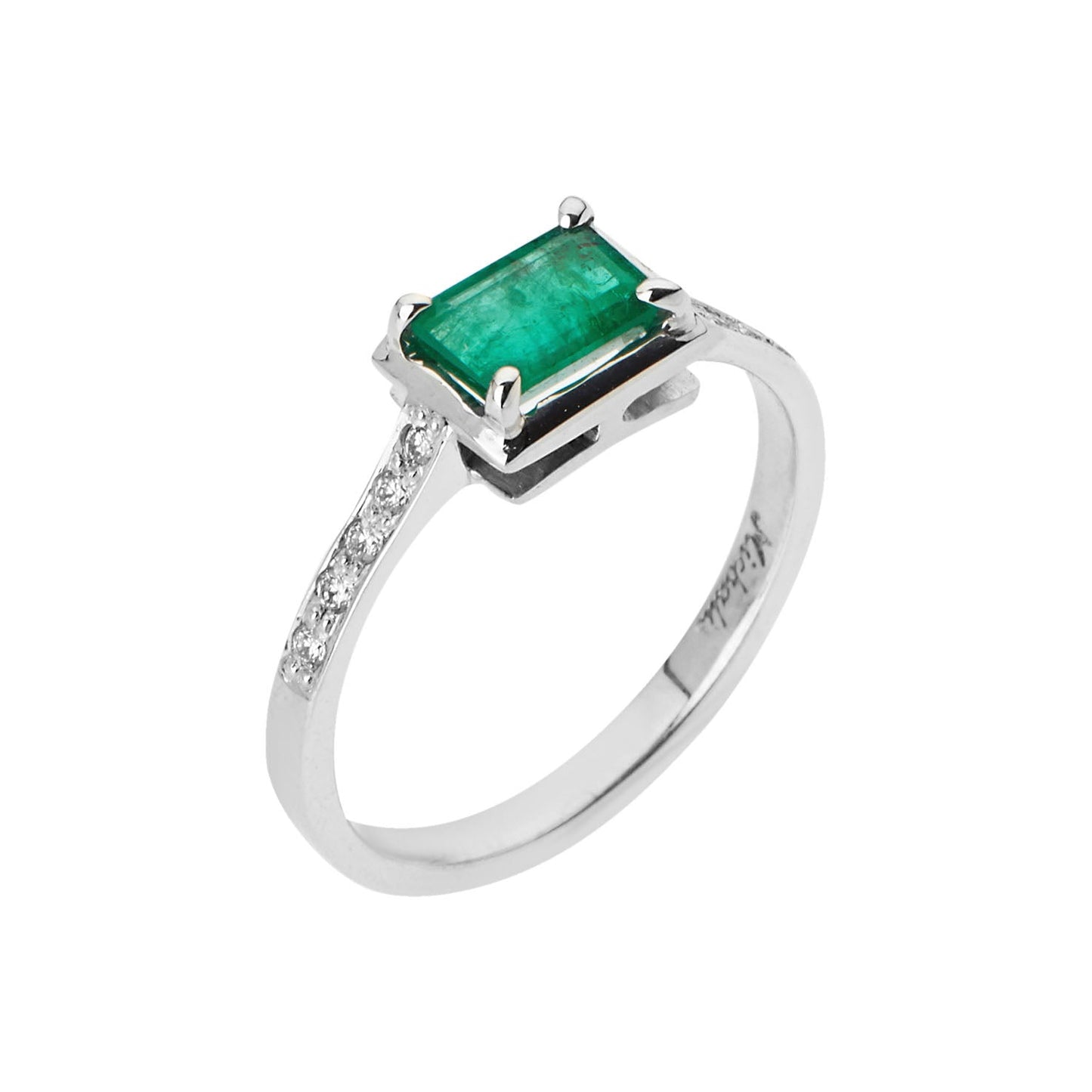 Ring 18KT White Gold with an Emerald cut Emerald and Brilliant cut Diamonds. Product Code : 1415D1120W