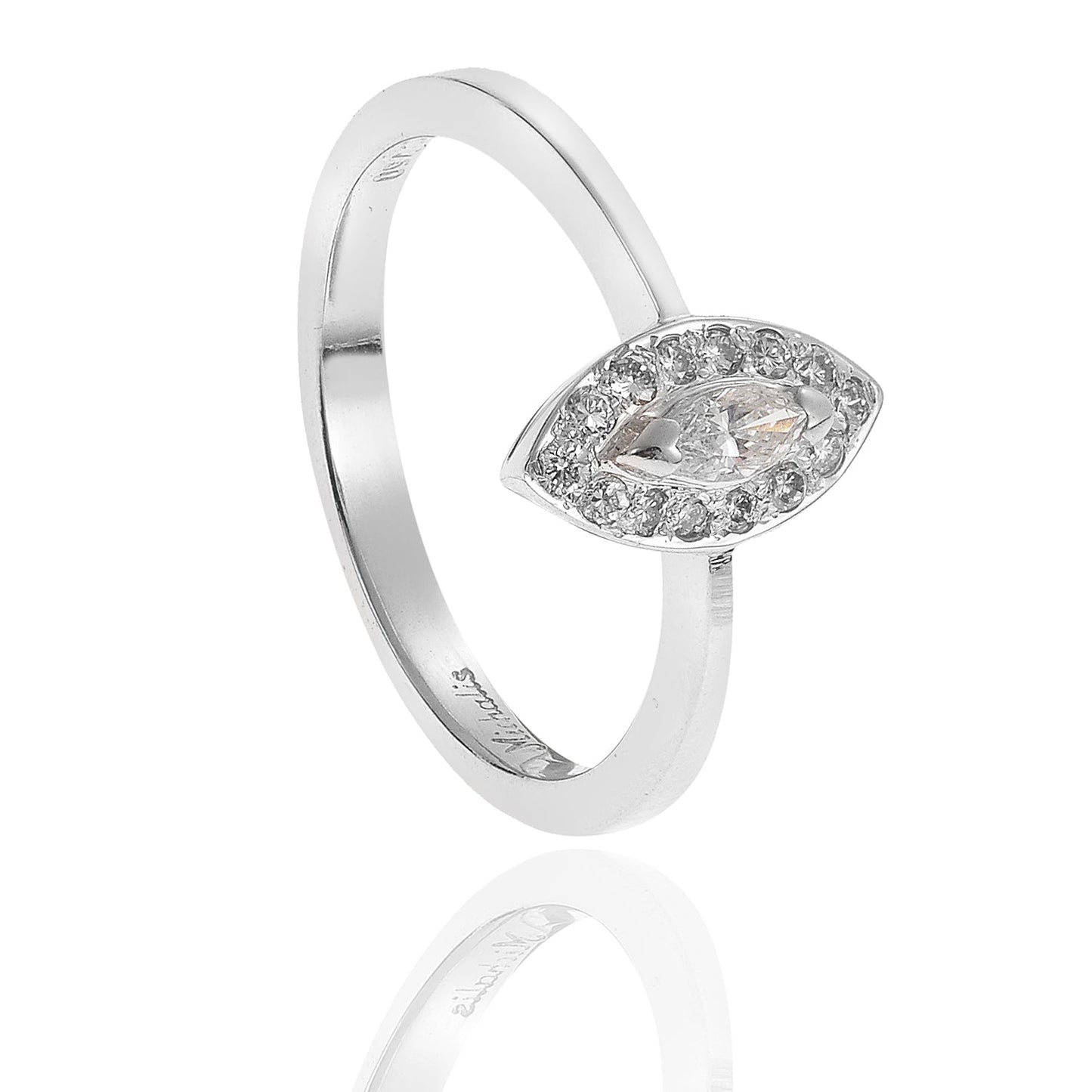 Marquise cut diamond solitaire ring 18KT white gold with brilliant cut diamonds. Product Code : 1034DA024W
