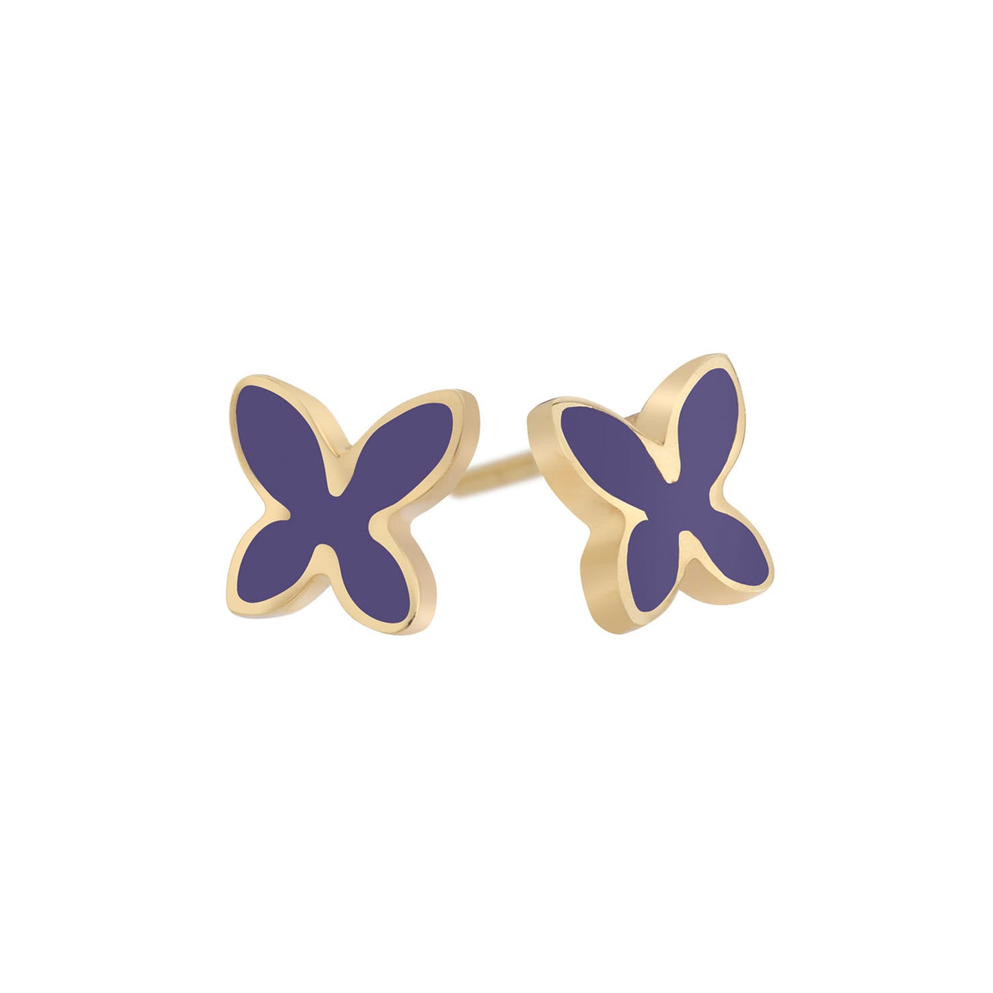 Butterfly, 18 carat yellow gold enamelled earrings. Butterflies signify creativity, transformation, freedom and love. Product Code: 259SKPEDIK02.