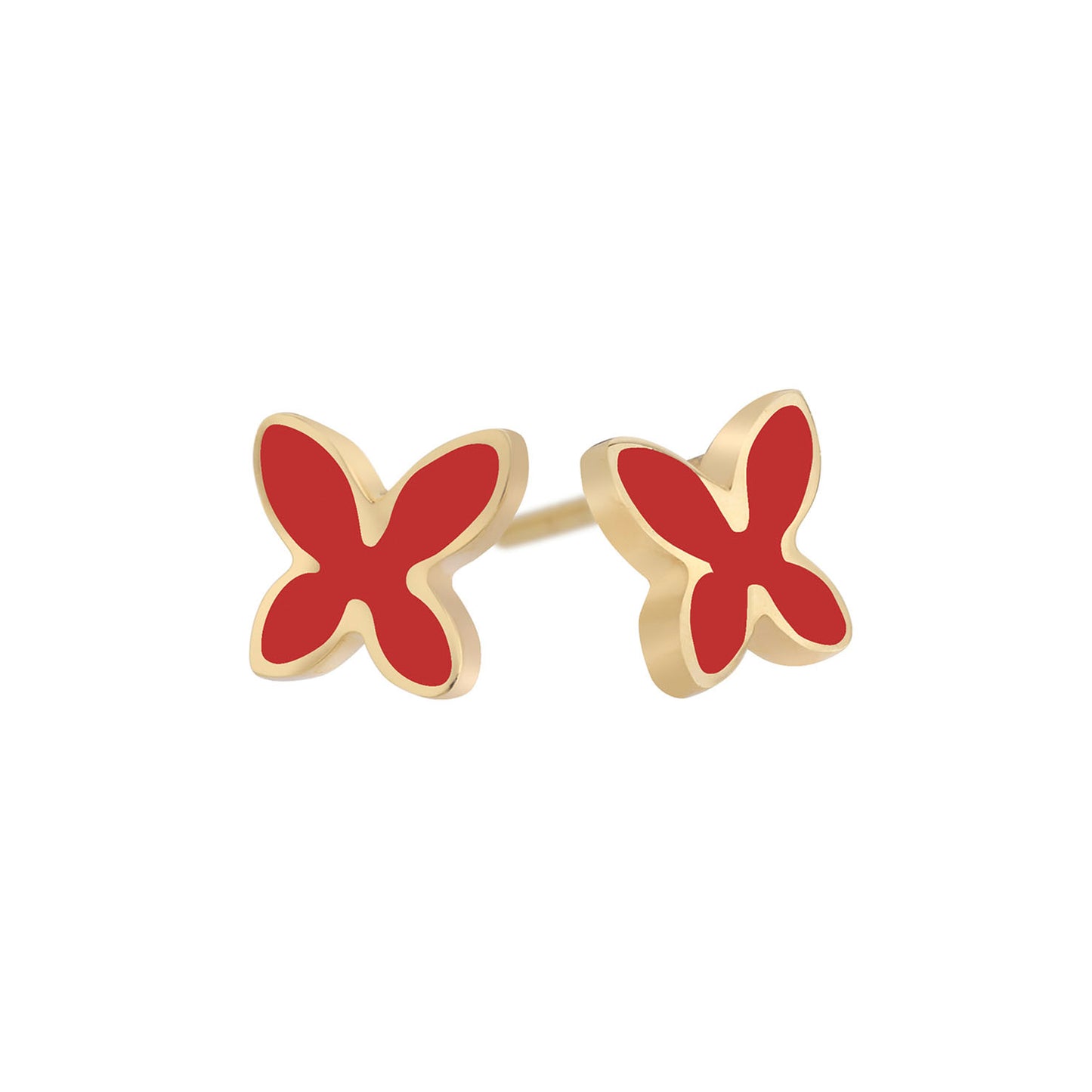 Butterfly, 18 carat yellow gold enamelled earrings. Butterflies signify creativity, transformation, freedom and love. Product Code: 259SKPEDIK02.
