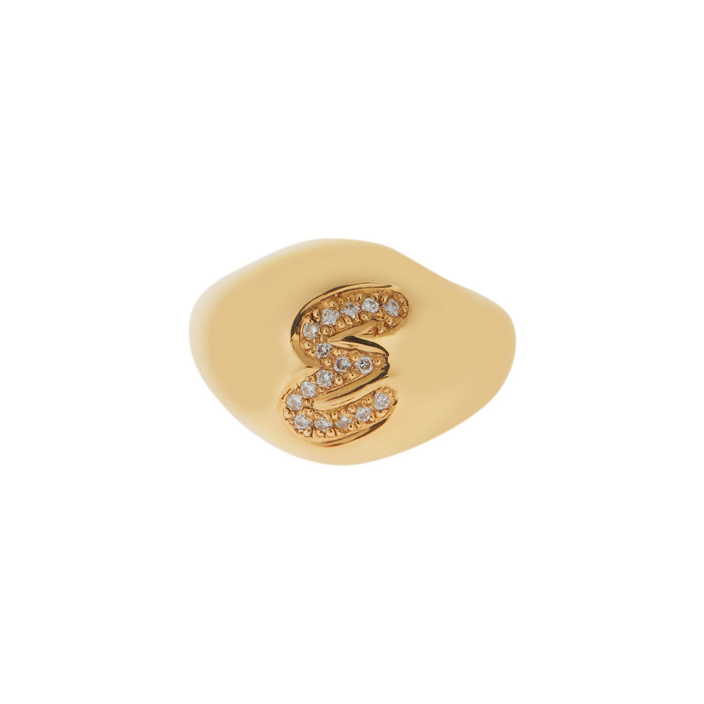 Handmade ring 18KT yellow gold with the letter "E" and brilliant cut diamonds. Product Code : 300DA7.
