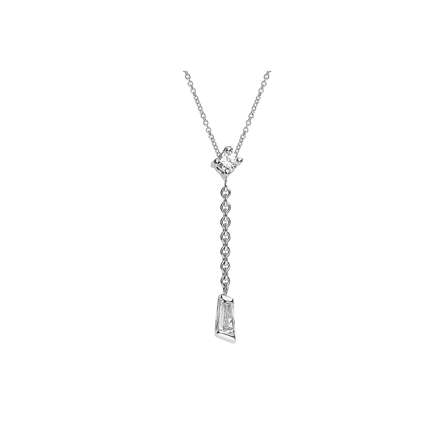 Necklace Pendant 18KT White Gold with a Tapered Baguette and a Brilliant cut Diamond. Product Code : 491ME31W
