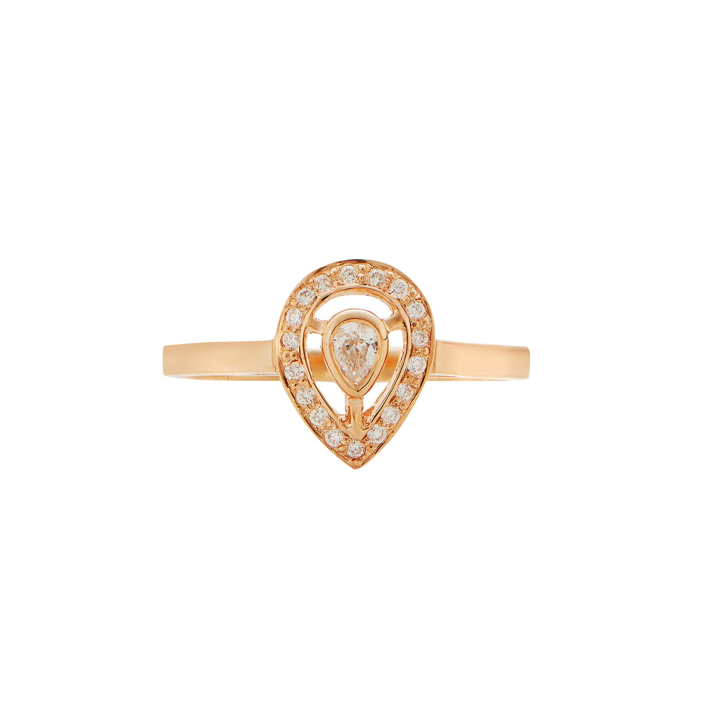 Pear-shaped diamond ring K18 carat pink gold. Product Code : 1343D22PD