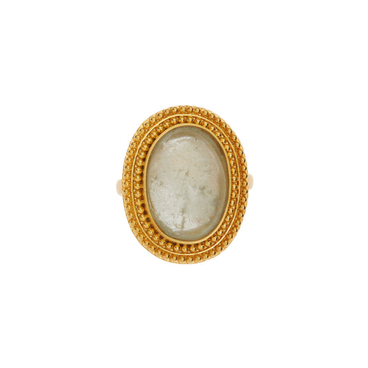 Handmade ring 18KT yellow gold inspired by Byzantium with an  aquamarine stone.