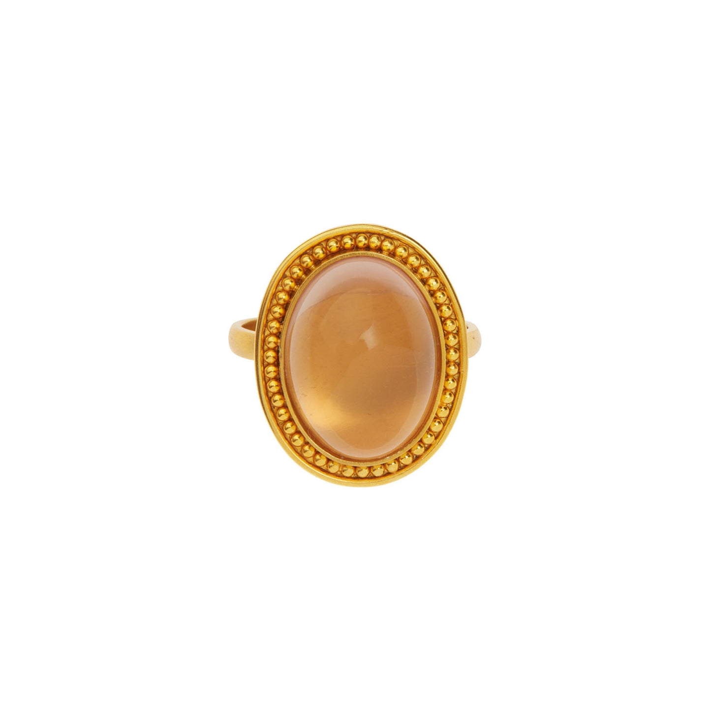 Handmade ring in 18KT yellow gold inspired by Byzantium with a rose quartz stone.