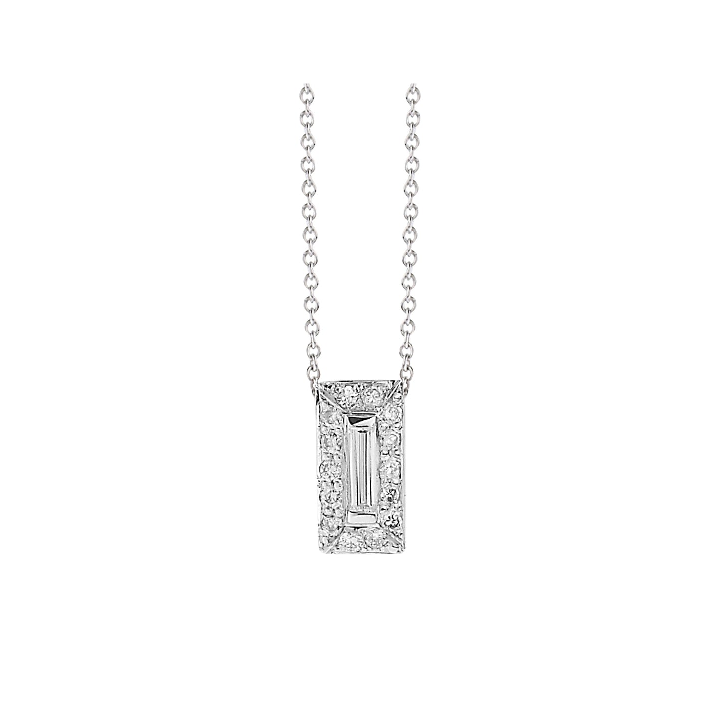 Necklace Pendant 18KT White Gold with Baguette and Brilliant cut Diamonds. Product Code : 477ME28W