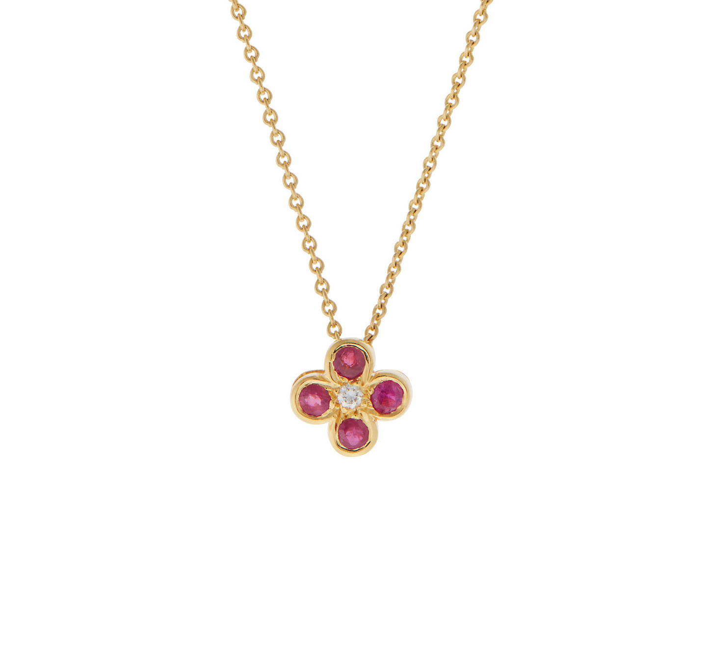 Ruby and Diamond Cross 18KT Yellow Gold on a Chain. Product Code: 536ME79.