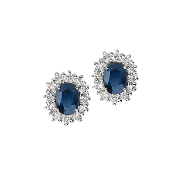 Earrings 18KT White Gold with Oval Sapphires and Brilliant cut Diamonds. Product Code: 909SK95WS