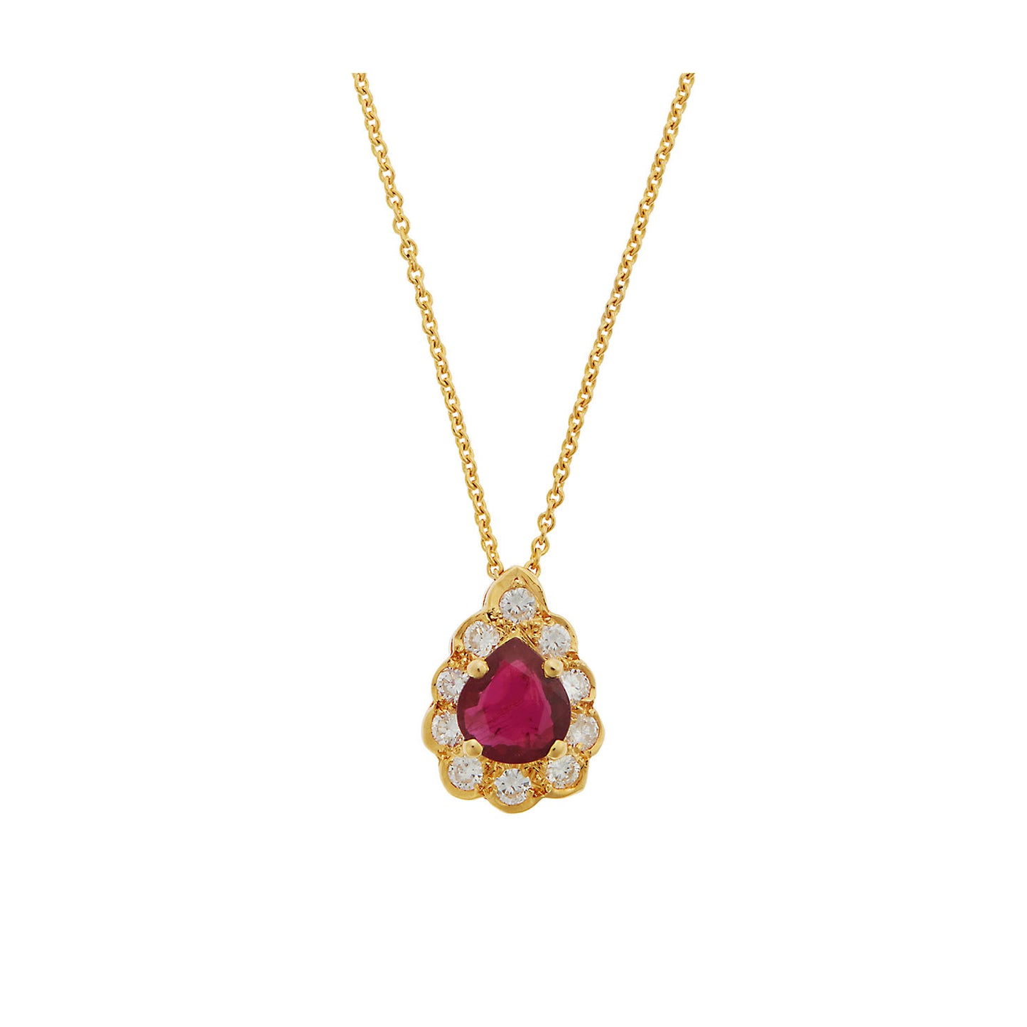 Necklace Pendant 18KT Yellow Gold with a Pear cut Ruby and Brilliant cut Diamonds. Product Code : 575ME9R