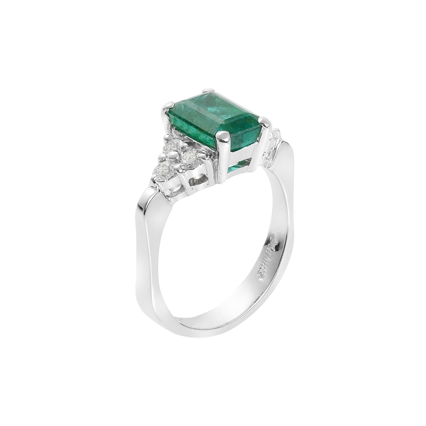 Emerald and diamond ring 18 carat white gold. Product Code : 619D044