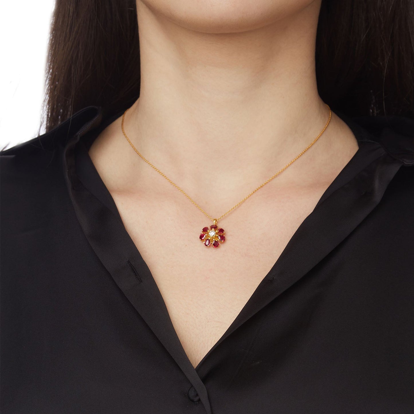Necklace Pendant 18KT Yellow Gold with Pear cut Rubies and Brilliant cut Diamonds. Product Code : 690M4105R