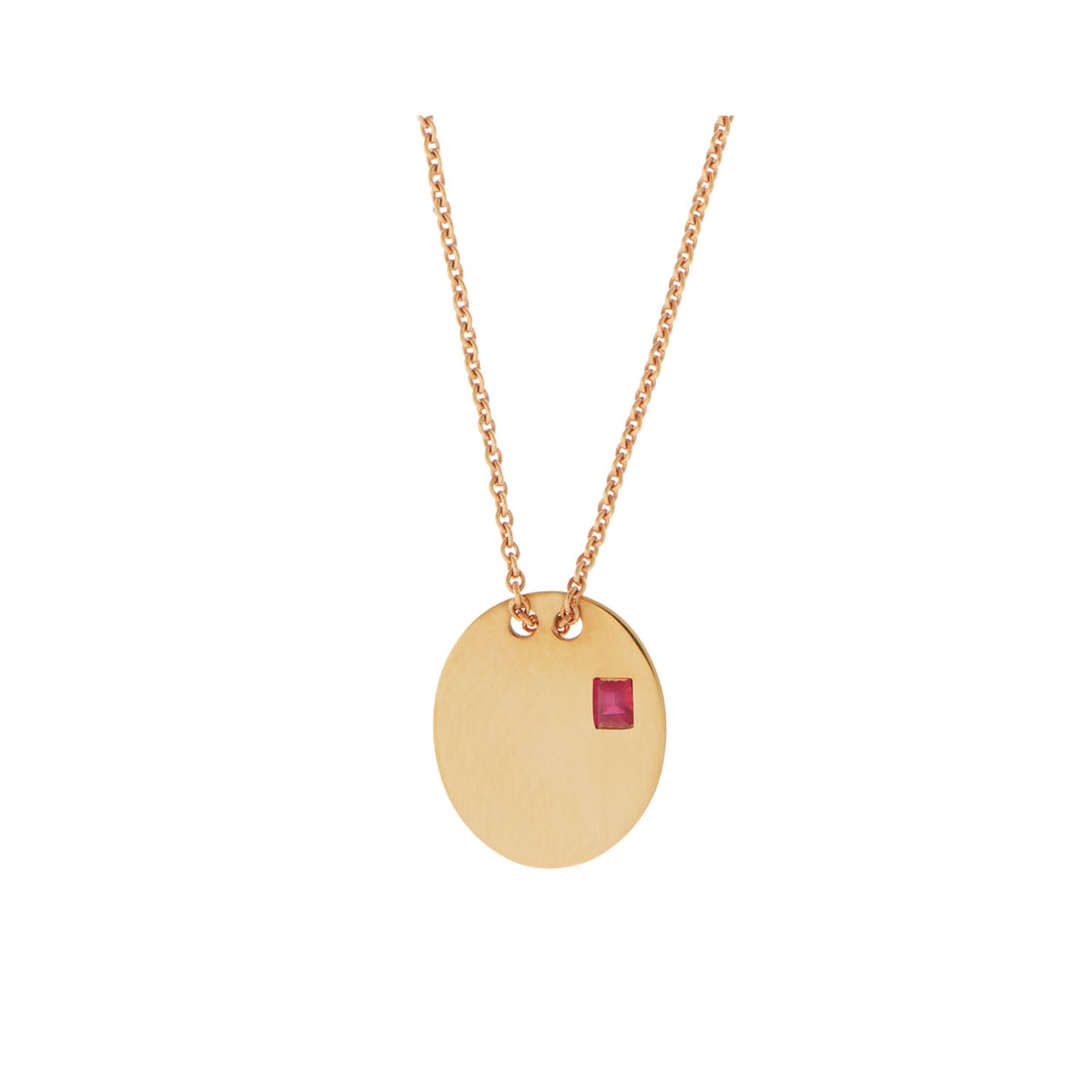 Engravable Oval Tag Necklace 18KT Pink Gold with a Ruby. Product Code : 694ME47PR