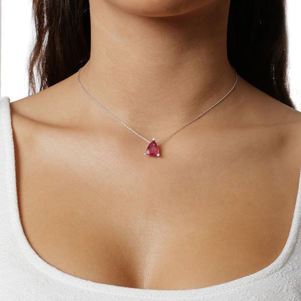 Necklace Pendant 18KT White Gold with a Pink Tourmaline and Brilliant cut Diamonds. Product Code : 573ME51WT