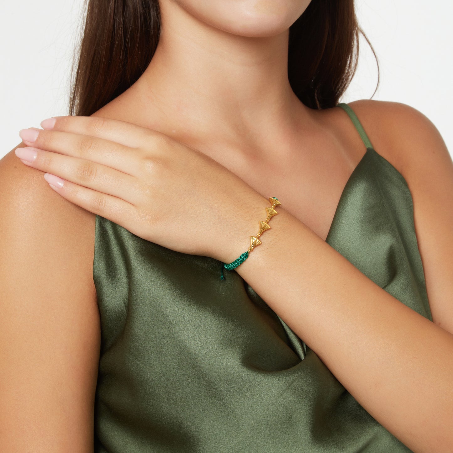 Lucky charm 2023-Madonna lily-Bracelet silver 925 gold-plated with cord. Product code: 74B2023