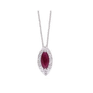 Necklace Pendant 18KT White Gold with a Marquise Cut Ruby and Brilliant cut Diamonds. Product Code : 584MW28R