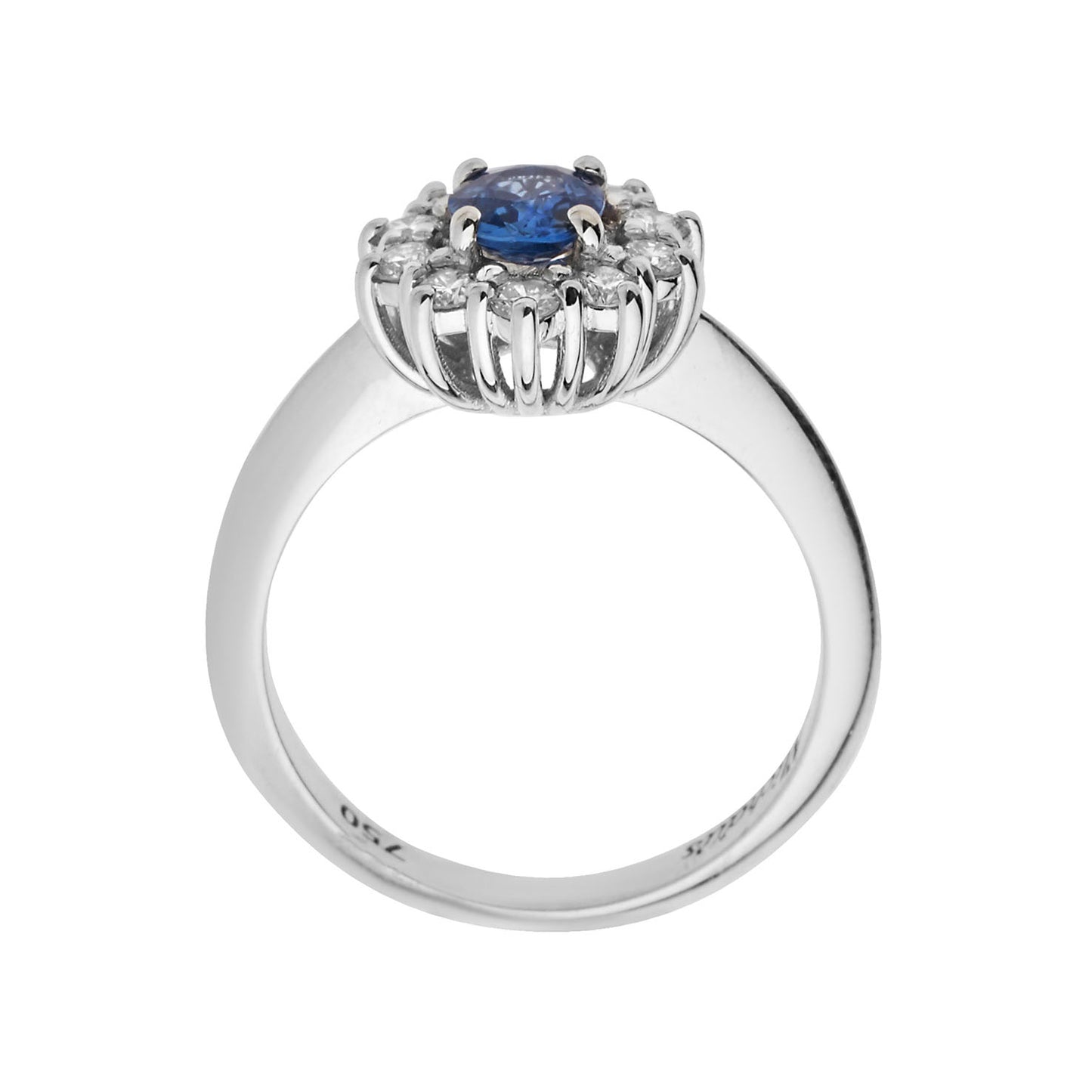 Ring 18KT White Gold with an Oval Sapphire and Brilliant cut Diamonds. Product Code:1420DW69S