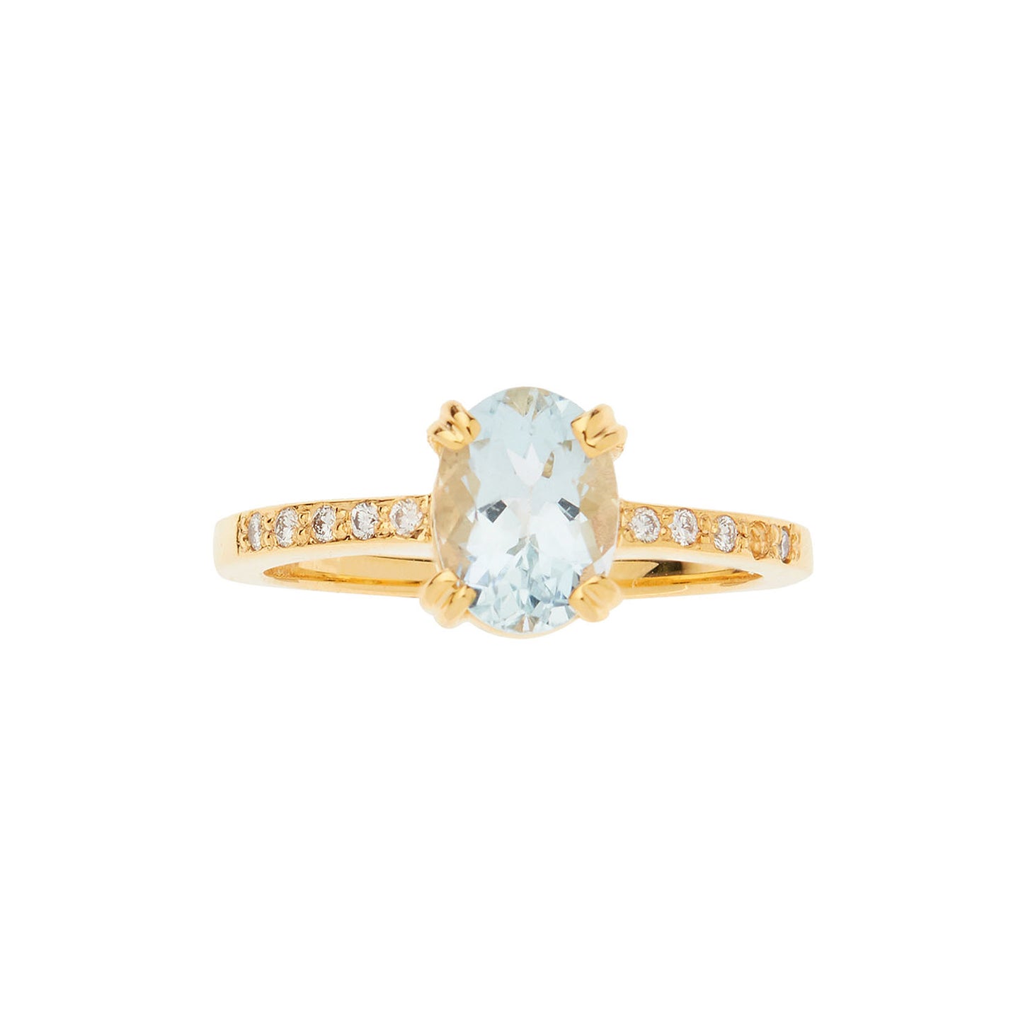 Aquamarine (Oval Cut) and Brilliant Cut Diamonds Ring 18KT Yellow Gold