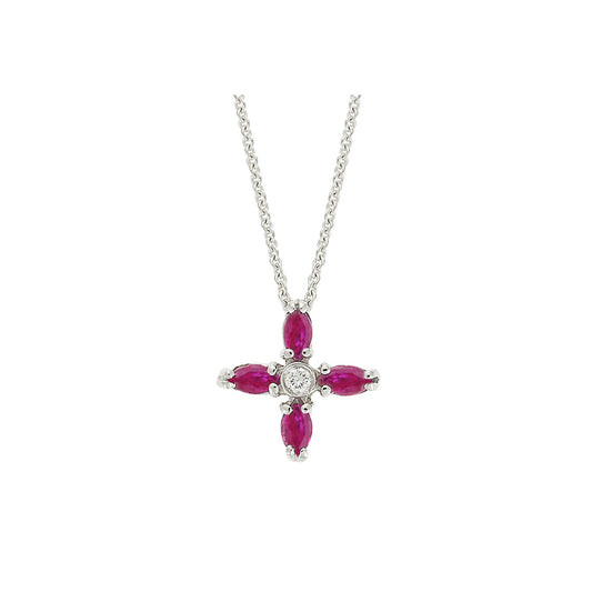 Ruby and diamond cross k18 white gold with chain.   Product Code: 3228T9WR.
