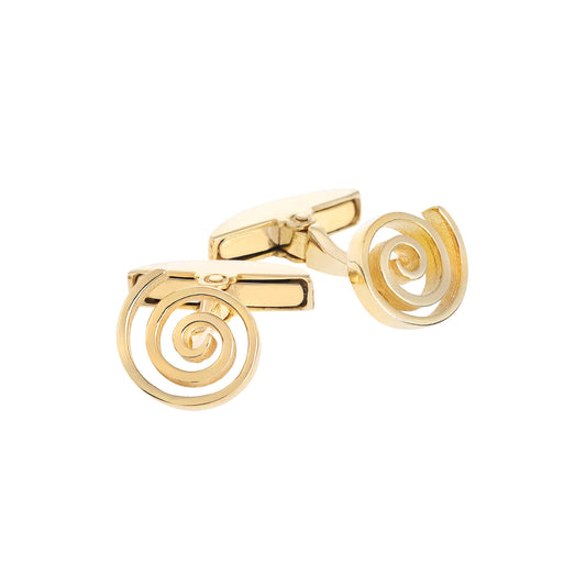 Spiral, 18-carat yellow gold cufflinks. The spiral symbolises the universal pattern of growth and evolution. Product code:182CU017