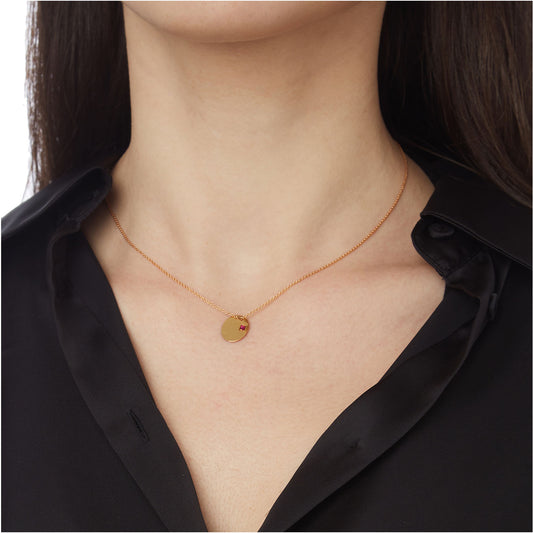 Engravable Oval Tag  Necklace  18KT Pink Gold with a Ruby. Product Code : 694ME47PR