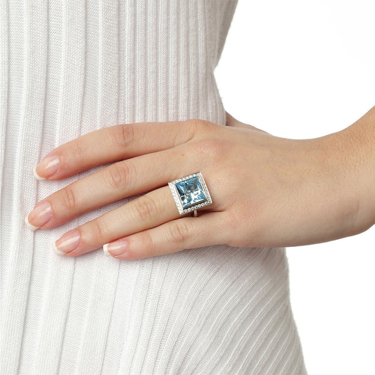 Blue topaz and diamond ring, 18k white gold. Product Code : 1009D486305