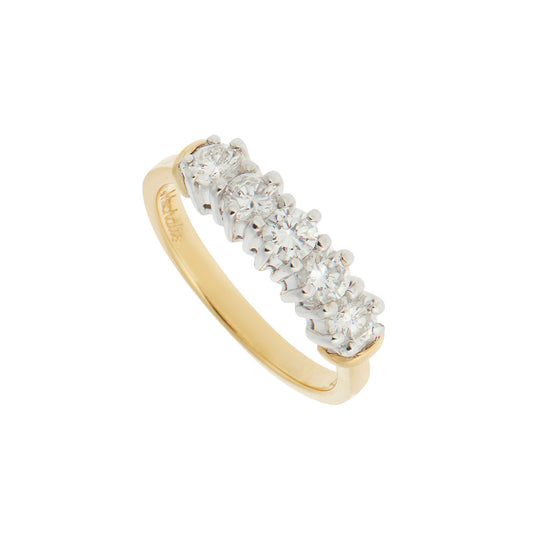 Five Stones Diamond Band ΚΤ18 White & Yellow Bold. Product Code: 800DW14A