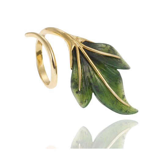 Agate  leaf 18 carat yellow gold ring. Product Code : 1057DFILO