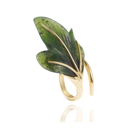 Agate  leaf 18 carat yellow gold ring. Product Code : 1057DFILO