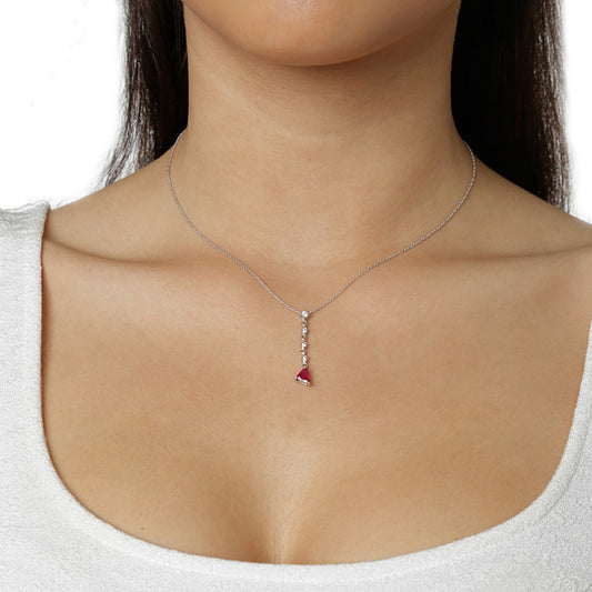 Necklace Pendant 18KT White Gold with a Trillion cut Ruby and Brilliant cut Diamonds.   Product Code : 558ME46WR