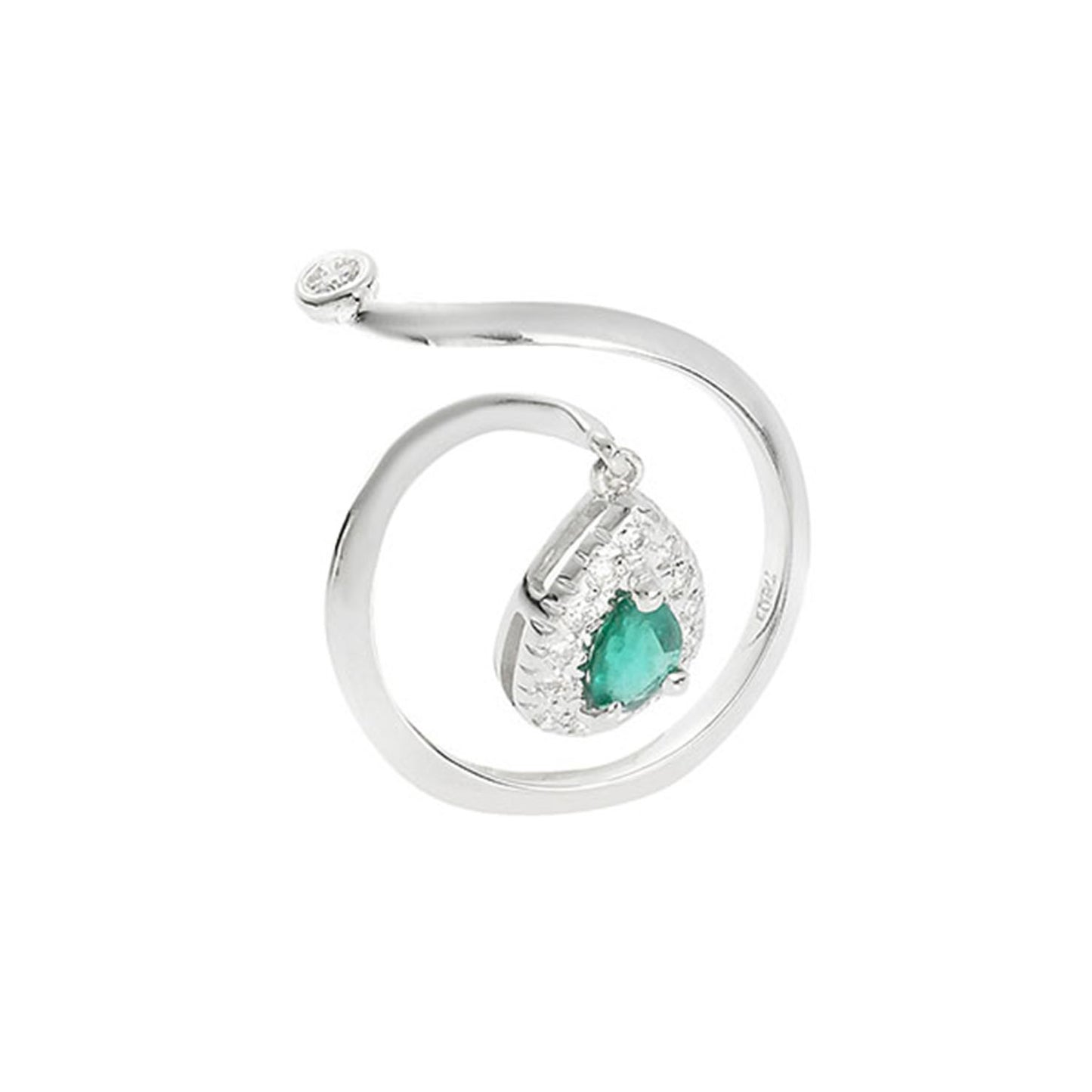 Ring 18KT White Gold with a Pear cut Emerald  and Brilliant cut Diamonds.  Product Code:1154DW69EΑ