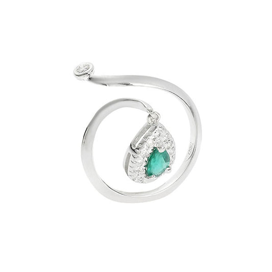 Ring 18KT White Gold with a Pear cut Emerald  and Brilliant cut Diamonds.  Product Code:1154DW69EΑ