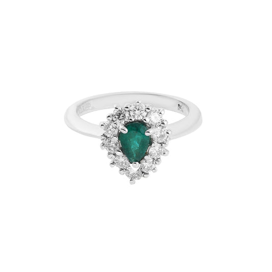 Pear-cut emerald and diamond ring 18 carat white gold. Product Code : 1154DW69E