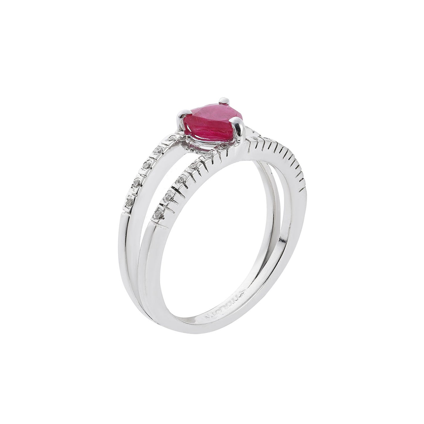 Ring 18KT White Gold with a Heart Ruby and Brilliant cut Diamonds. Product Code: 1118DA29WRΑ