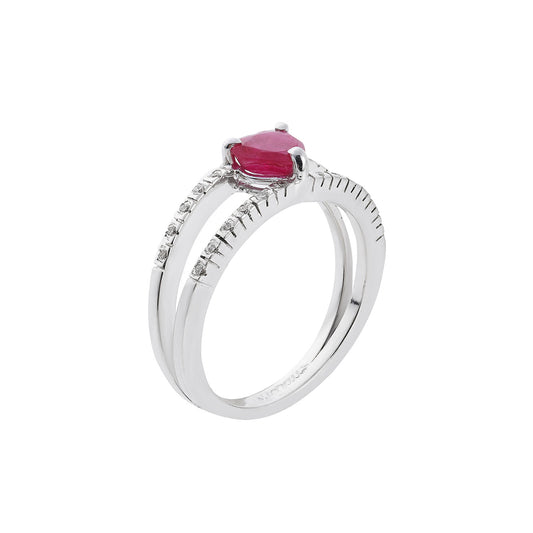 Ring 18KT White Gold with a Heart Ruby and Brilliant cut Diamonds. Product Code: 1118DA29WRΑ