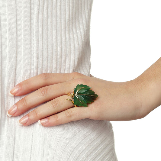 Agate  leaf 18 carat yellow gold ring. Product Code: 1226DFILO