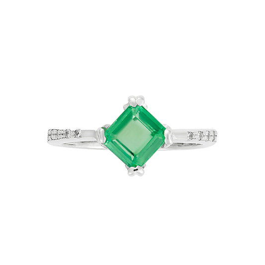 Emerald and diamond ring 18 carat white gold.   Product Code : 1253D140