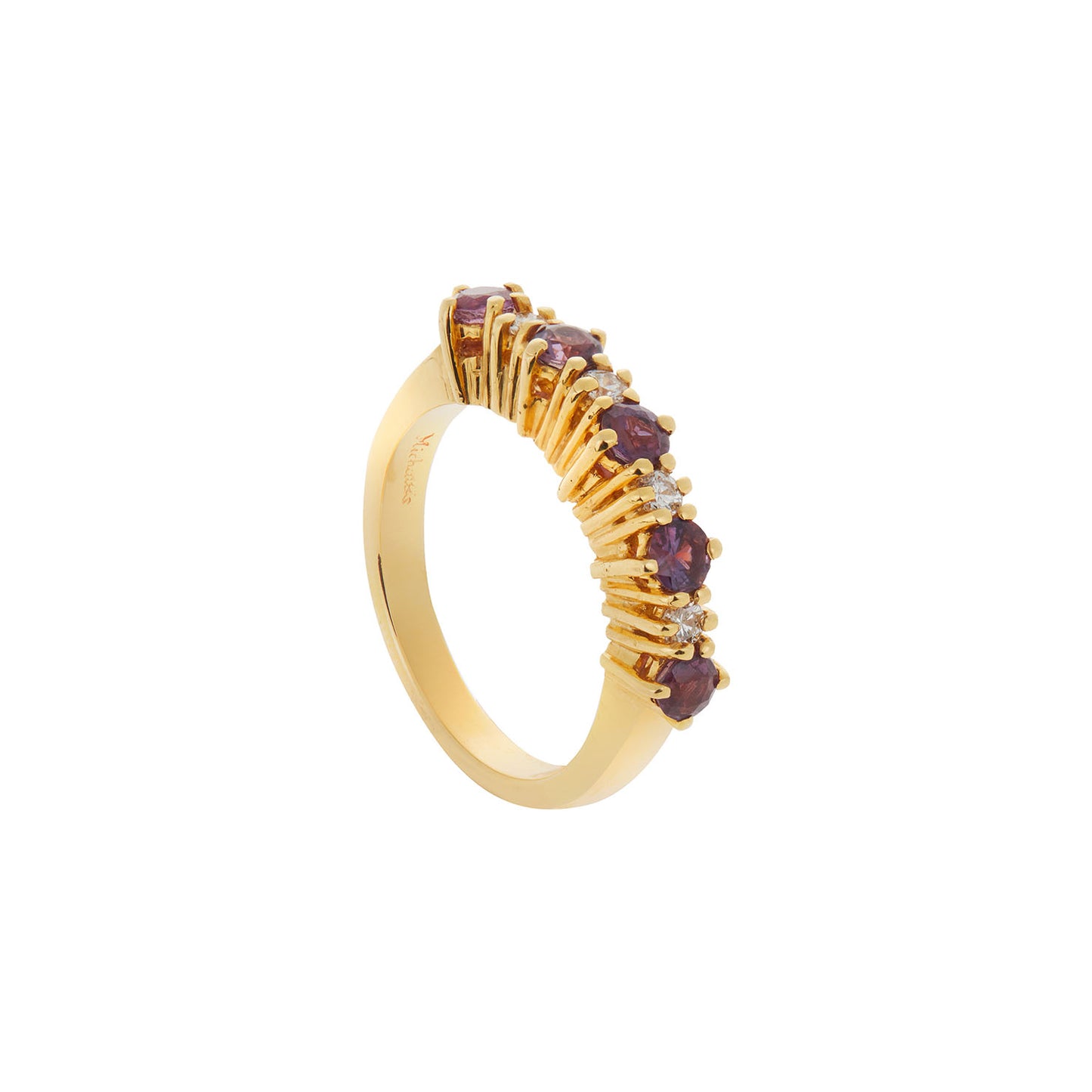 Ring Half Band Yellow Gold with Round cut Rubies  and Brilliant cut Diamonds.  Product Code : 1247D405YR