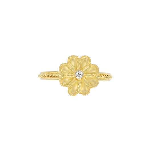 Flower 18 carat yellow gold ring with a diamond. Product Code : 1235DA1039D