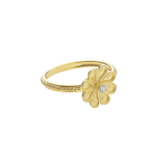 Flower 18 carat yellow gold ring with a diamond. Product Code : 1235DA1039D